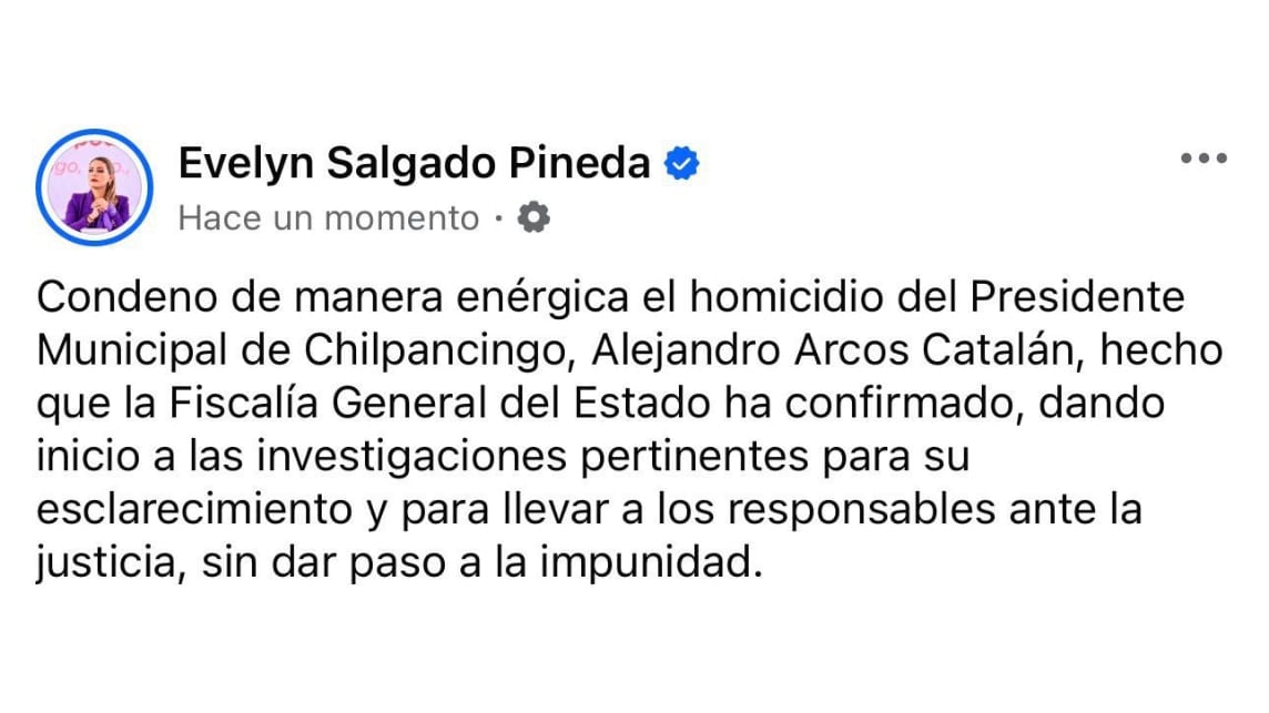 Condena Evelyn Salgado el asesinato del alcalde de Chilpancingo